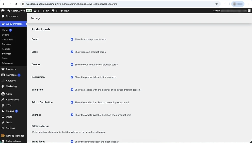 Product card settings